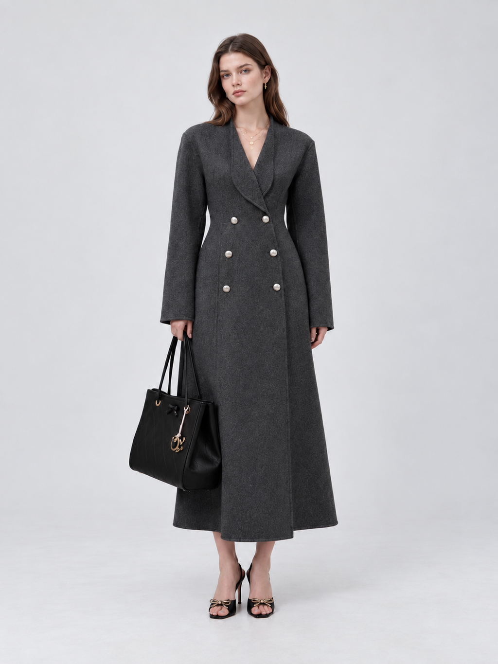 Elegant Double Breasted Long Trench Coat with Tailored Silhouette