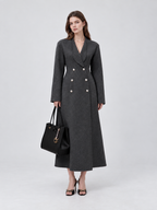 Elegant Double Breasted Long Trench Coat with Tailored Silhouette