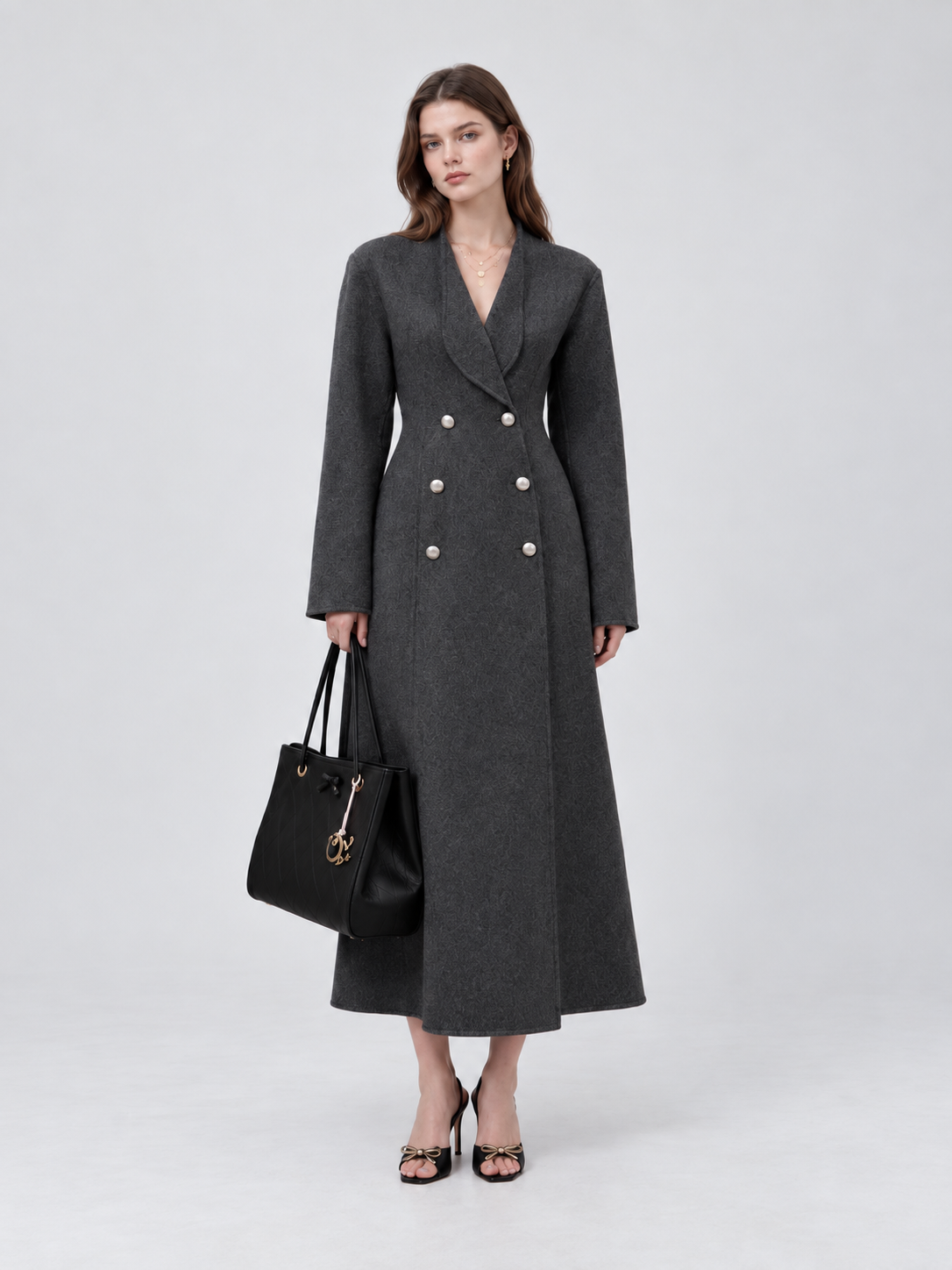 Elegant Double Breasted Long Trench Coat with Tailored Silhouette
