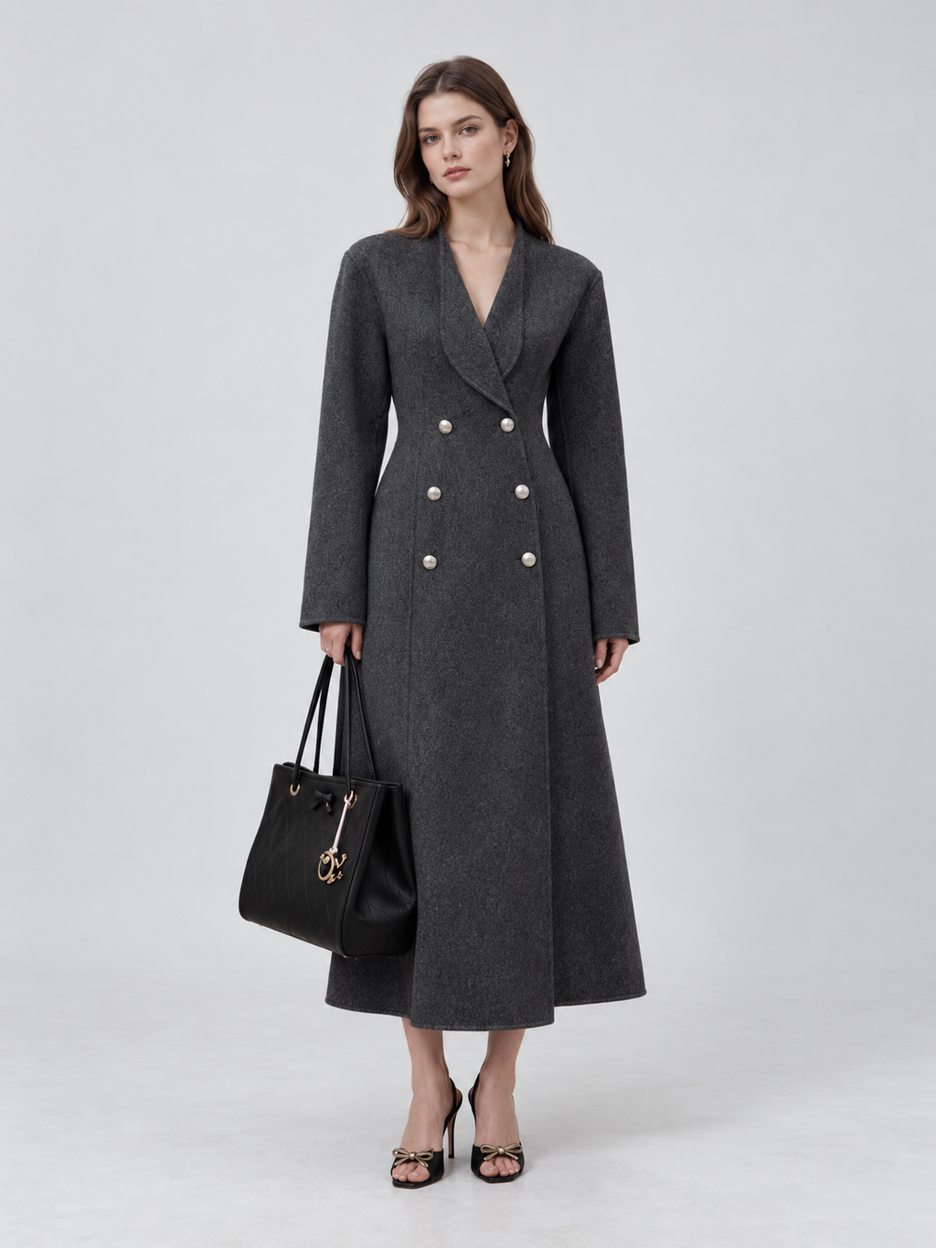 Elegant Double Breasted Long Trench Coat with Tailored Silhouette