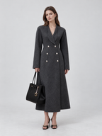 Elegant Double Breasted Long Trench Coat with Tailored Silhouette