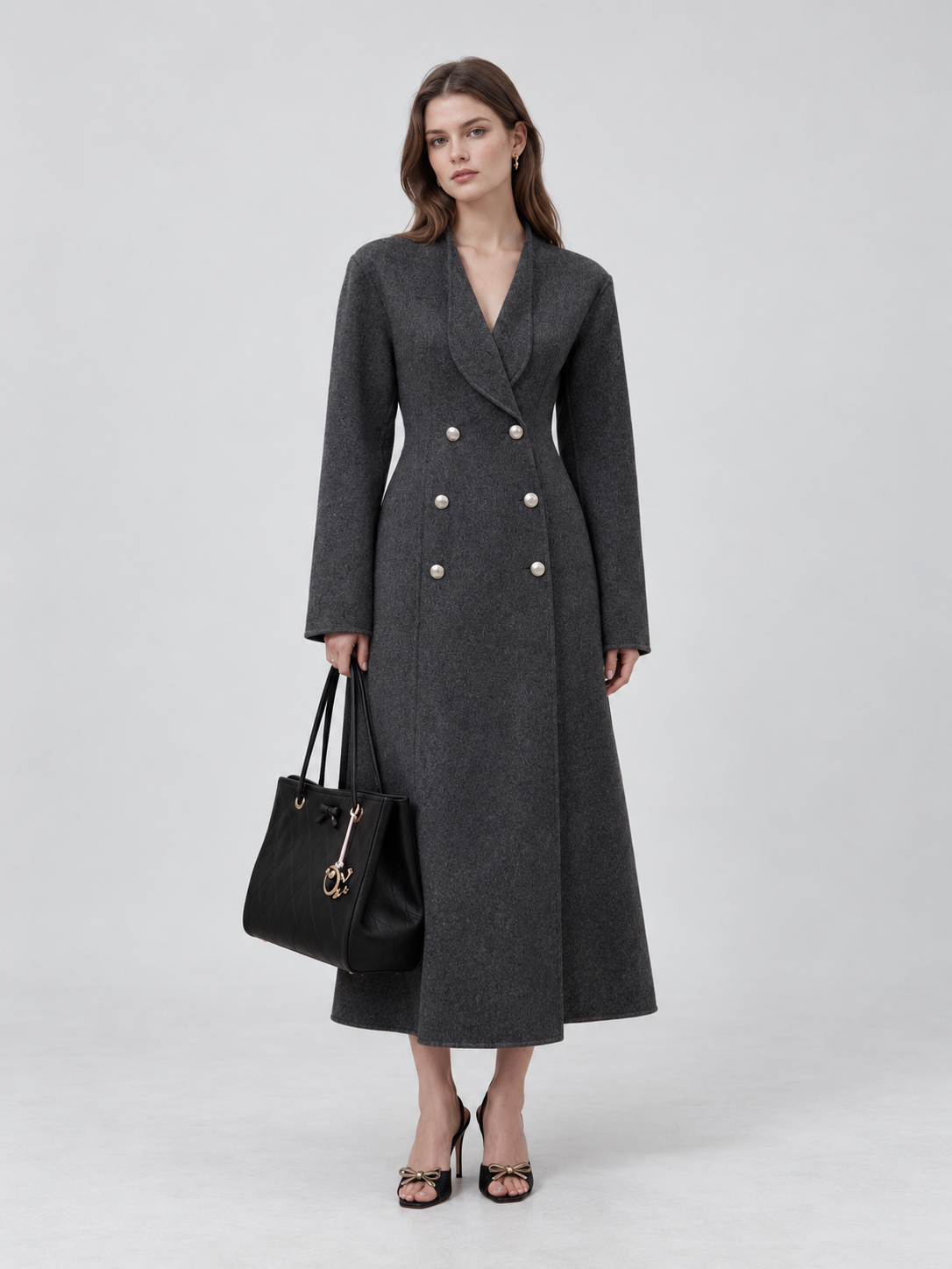 Elegant Double Breasted Long Trench Coat with Tailored Silhouette