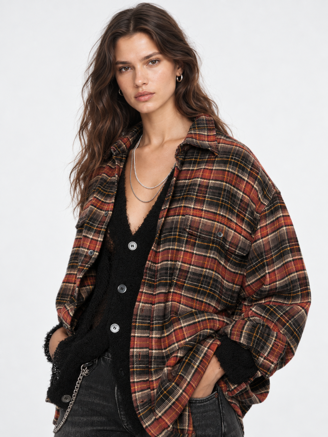 Vintage Plaid Oversized Shirt Jacket