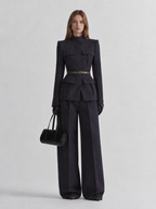 Structured High Waist Tailored Blazer Jacket