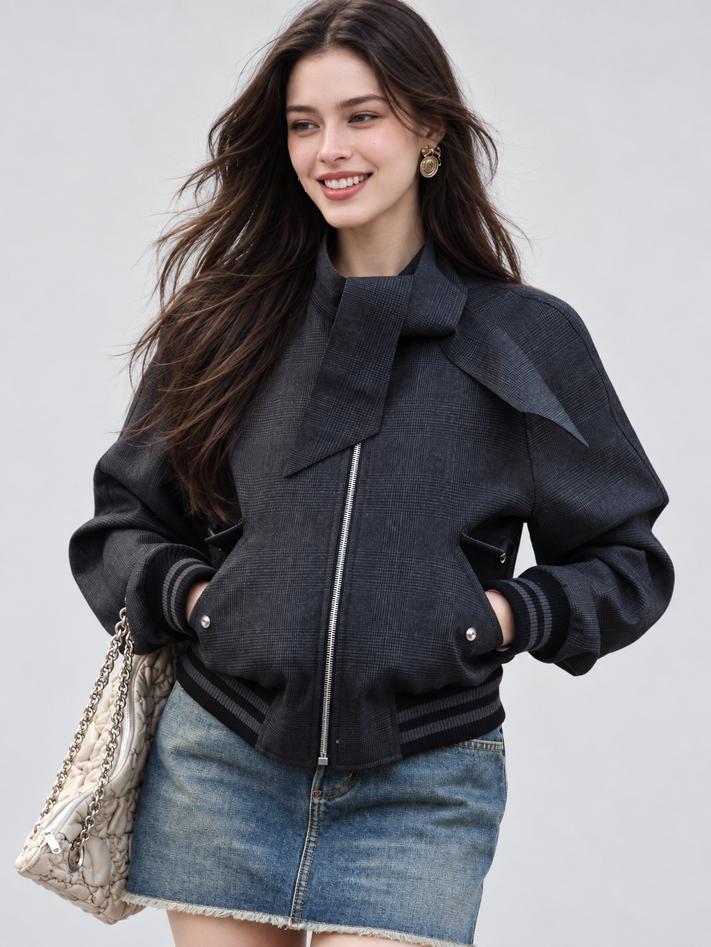 Wool Blend Oversized Bomber Jacket