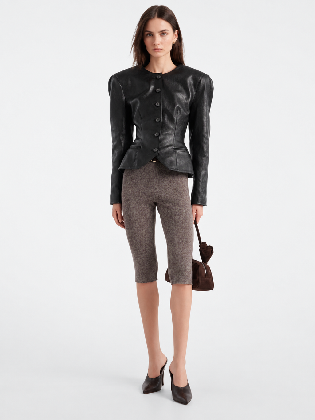 Faux Leather Tailored Peplum Jacket