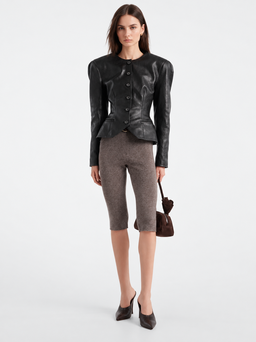 Faux Leather Tailored Peplum Jacket