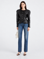 Faux Leather Tailored Peplum Jacket