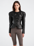 Faux Leather Tailored Peplum Jacket