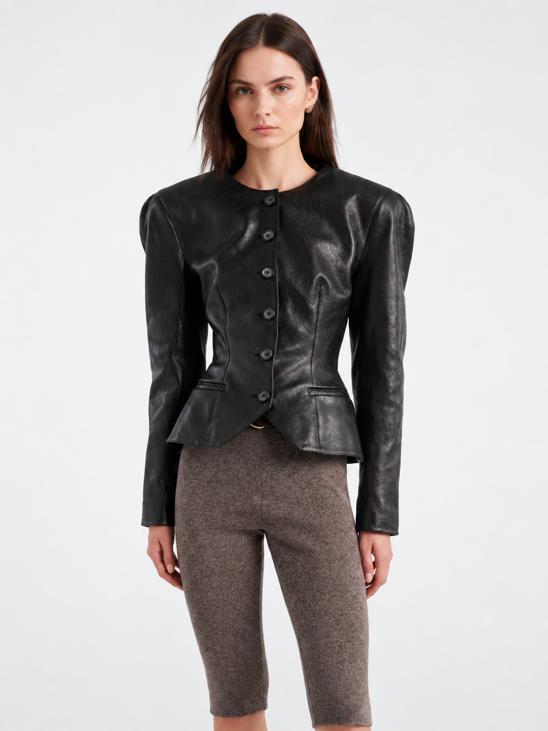 Faux Leather Tailored Peplum Jacket