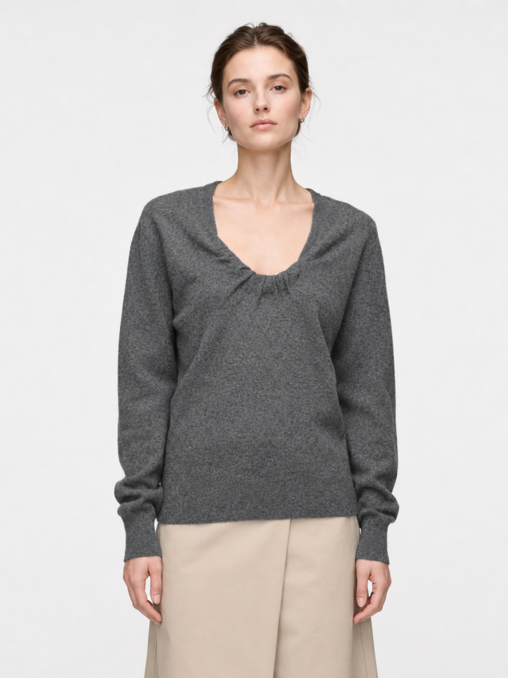 Ruched Scoop Neck Knit Top