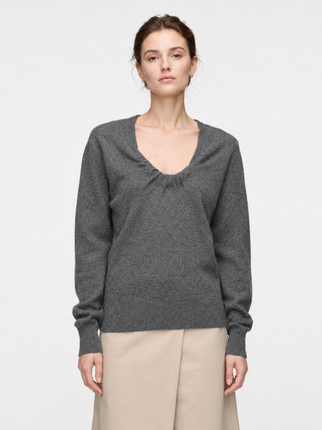 Ruched Scoop Neck Knit Top