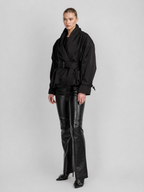Belted Shawl-Collar Balloon Jacket