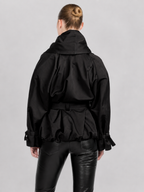 Belted Shawl-Collar Balloon Jacket