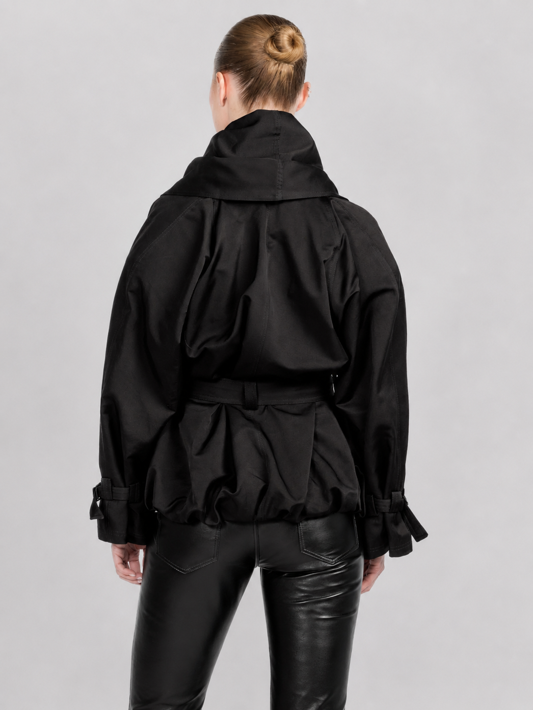 Belted Shawl-Collar Balloon Jacket