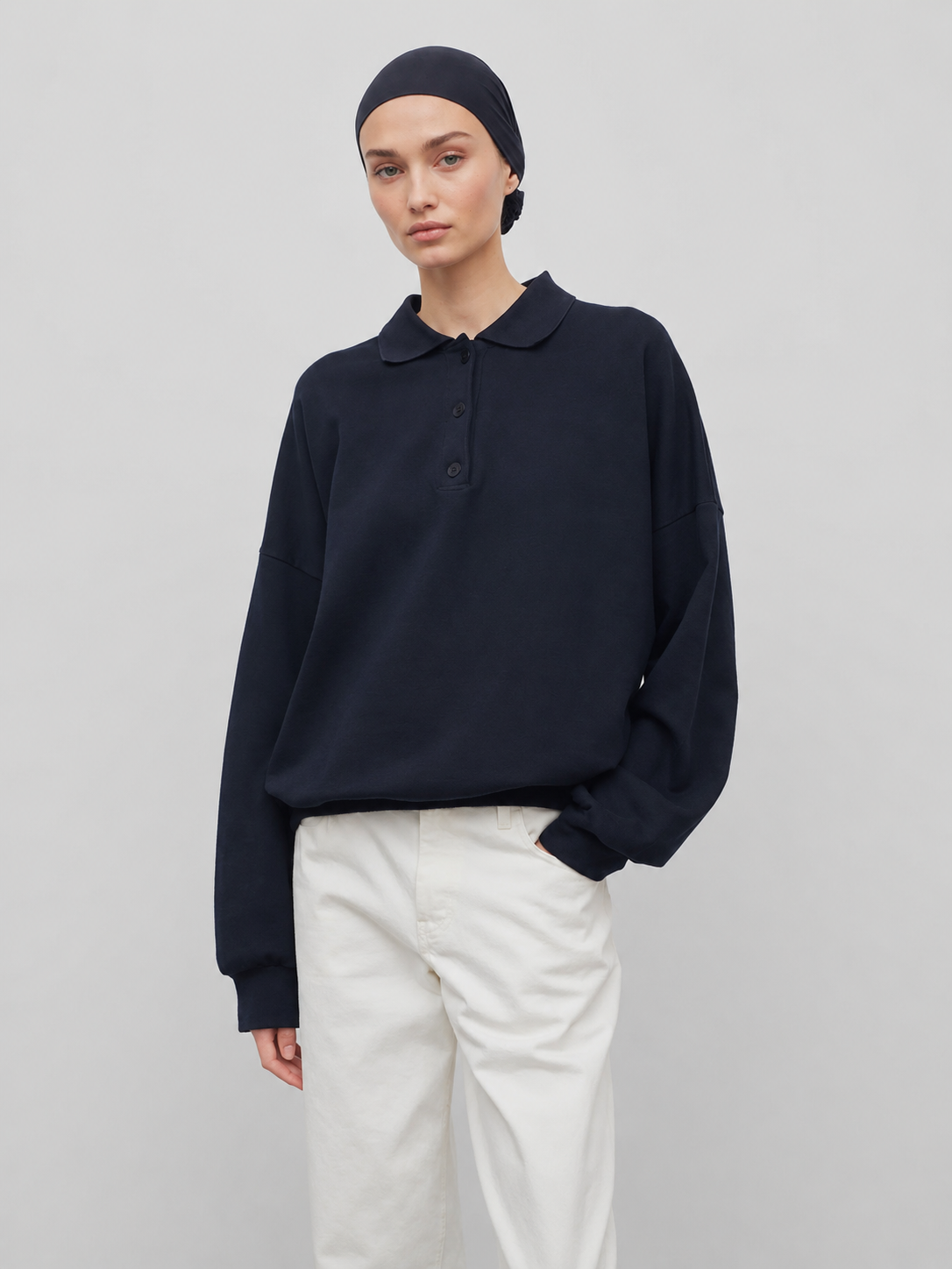 Relaxed Drop-Shoulder Polo Sweatshirt