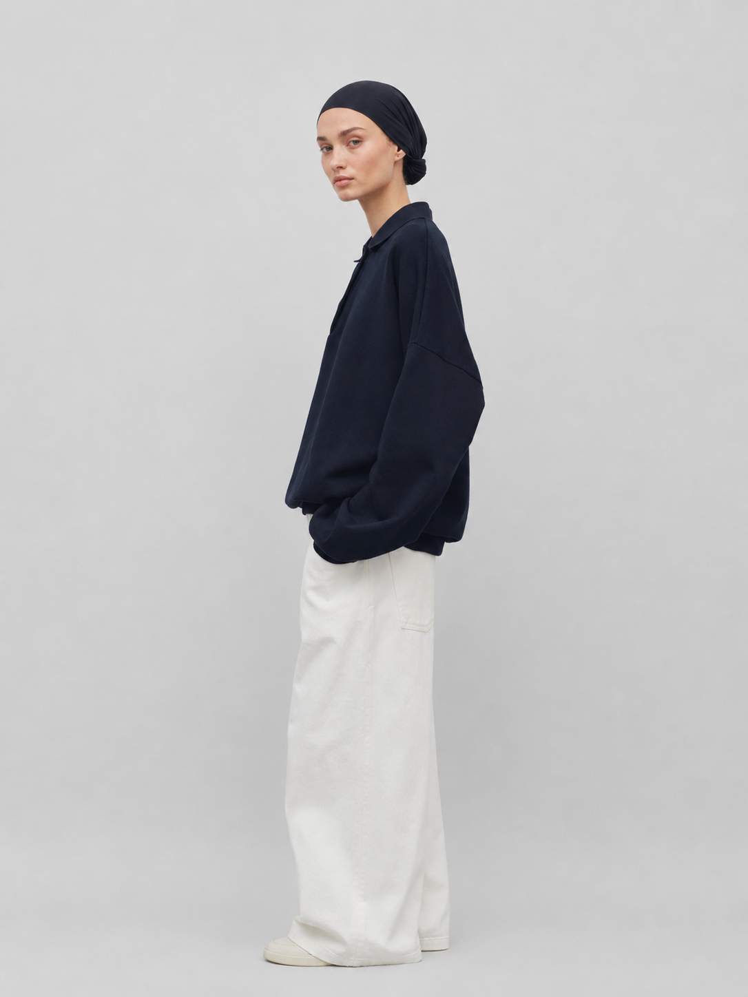 Relaxed Drop-Shoulder Polo Sweatshirt