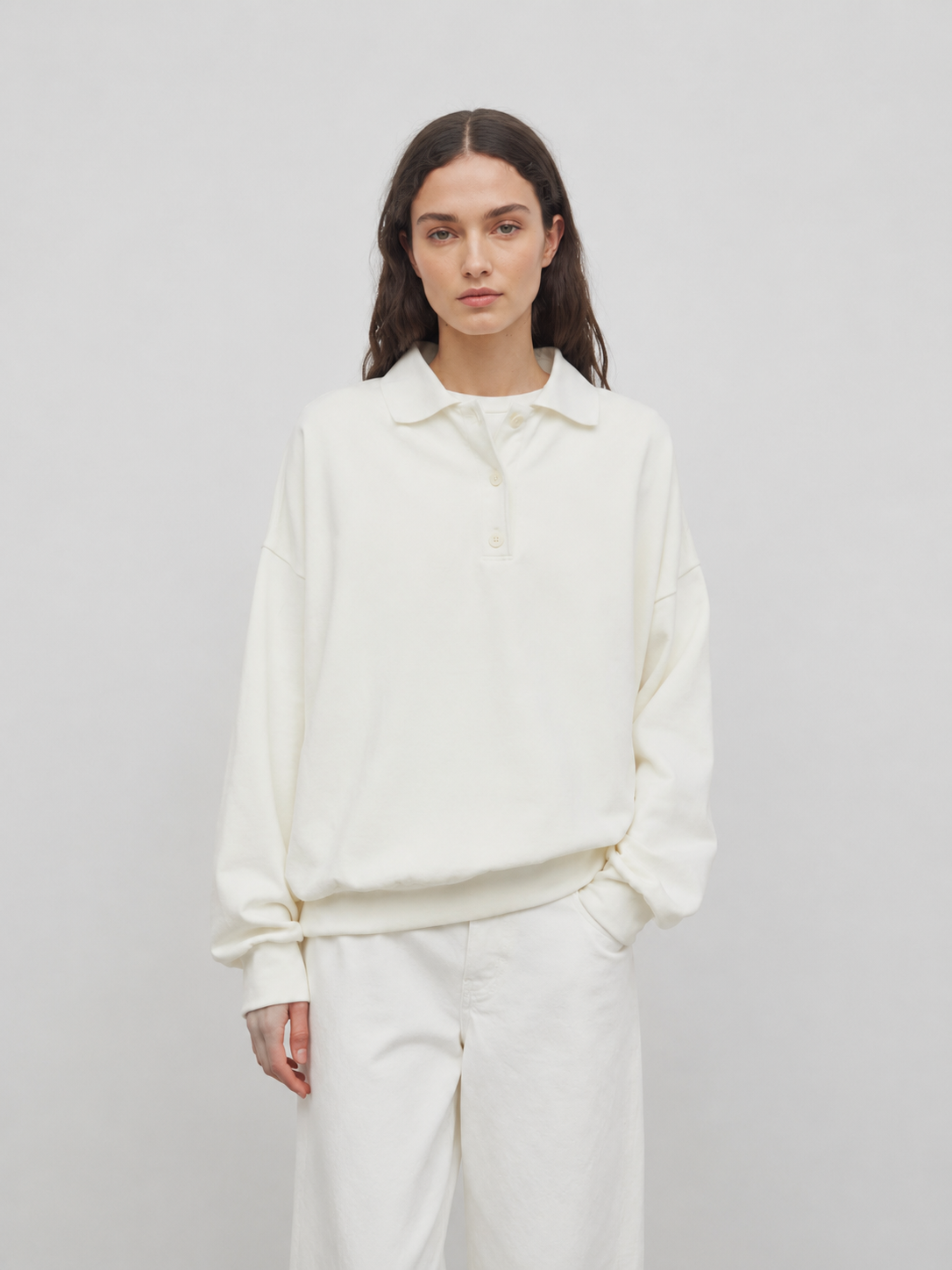 Relaxed Drop-Shoulder Polo Sweatshirt