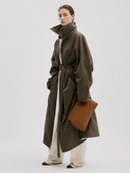 Oversized Belted High-Collar Trench Coat