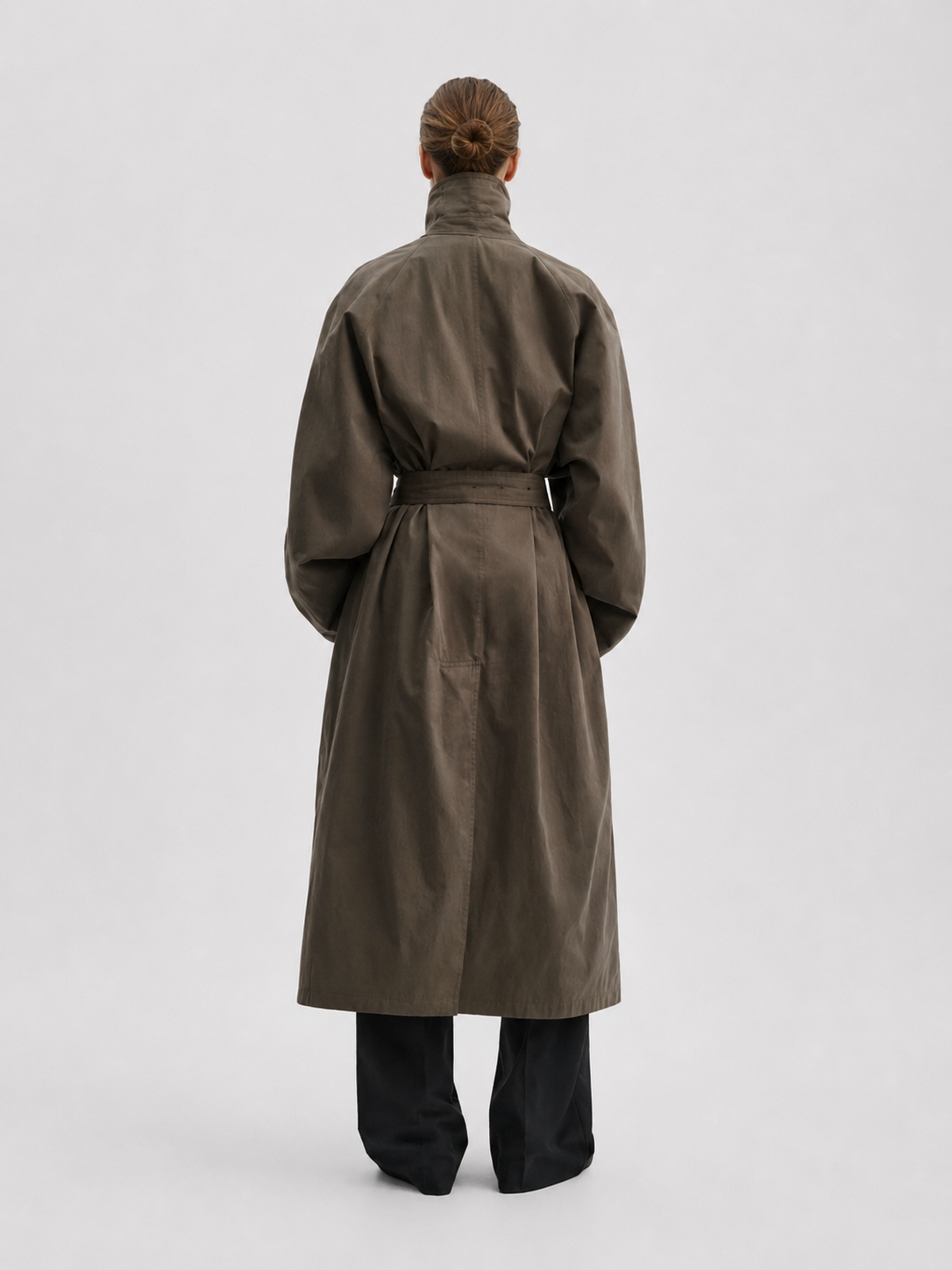 Oversized Belted High-Collar Trench Coat