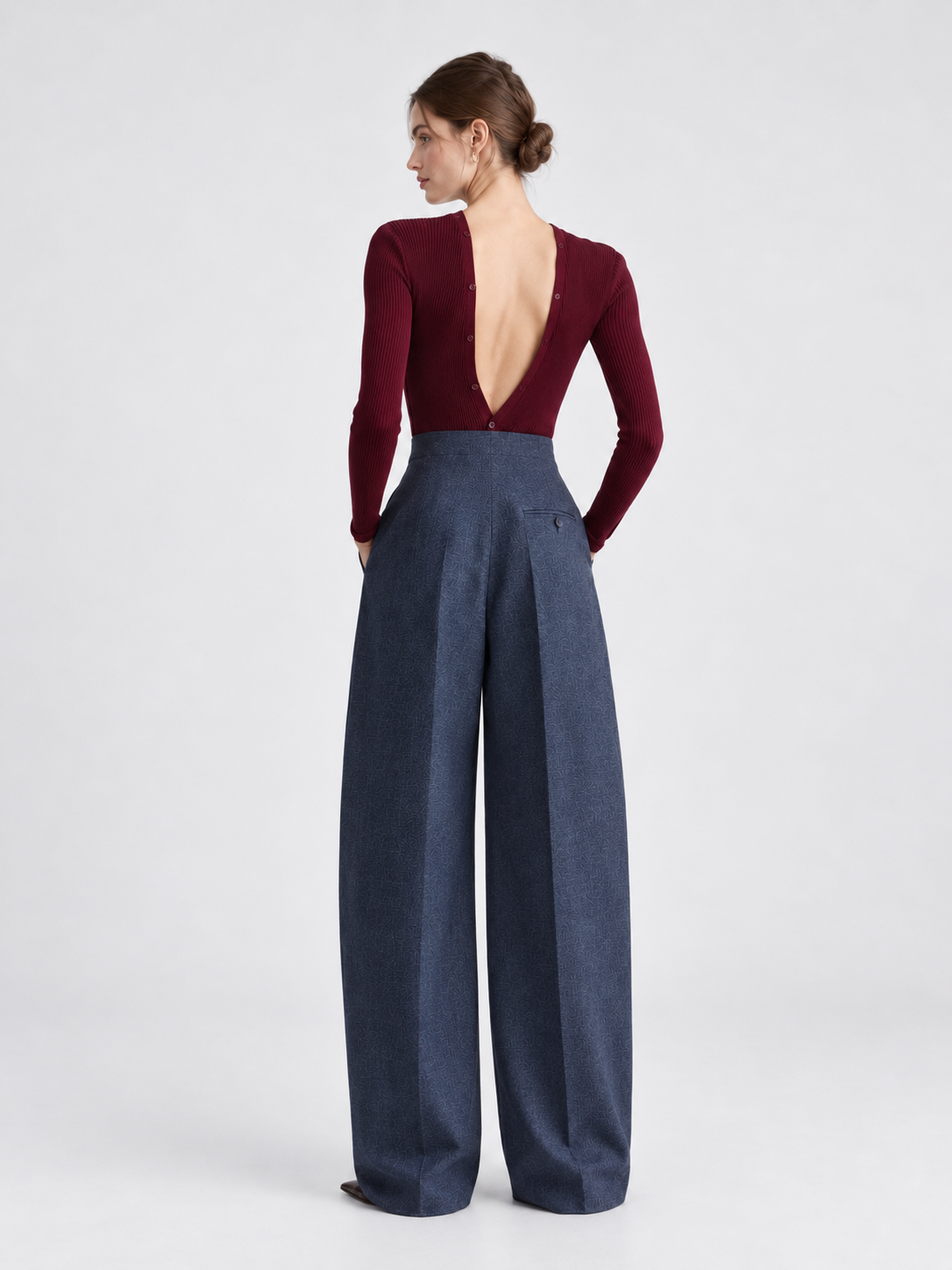 High-Waisted Pleated Wide-Leg Trousers