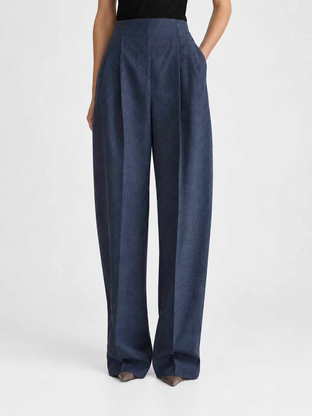 High-Waisted Pleated Wide-Leg Trousers