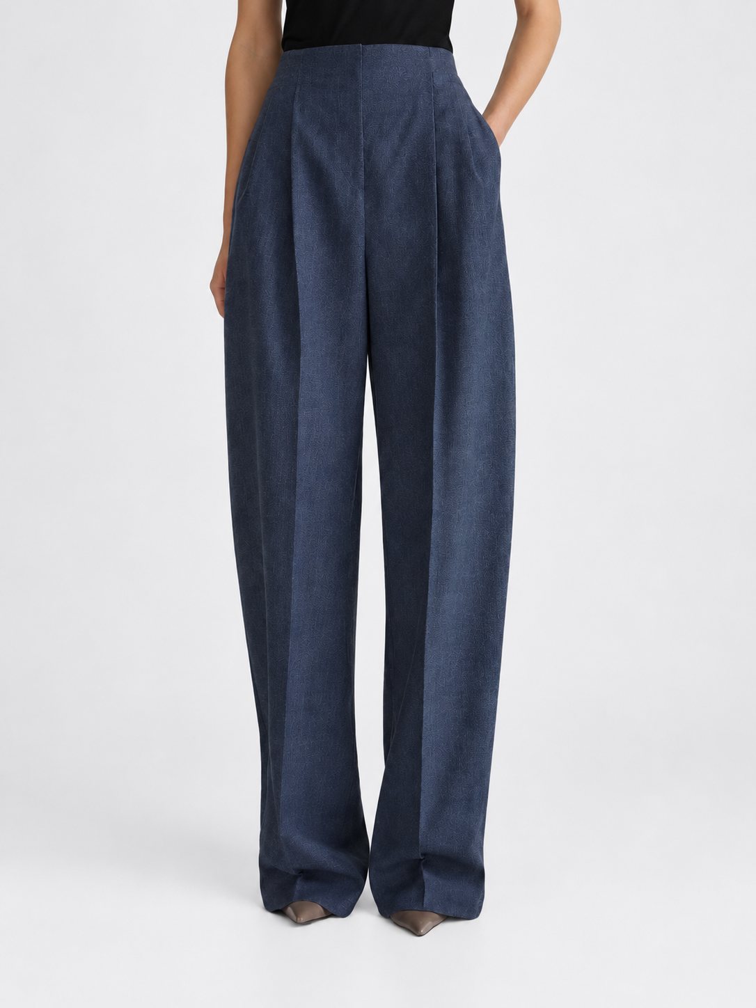 High-Waisted Pleated Wide-Leg Trousers