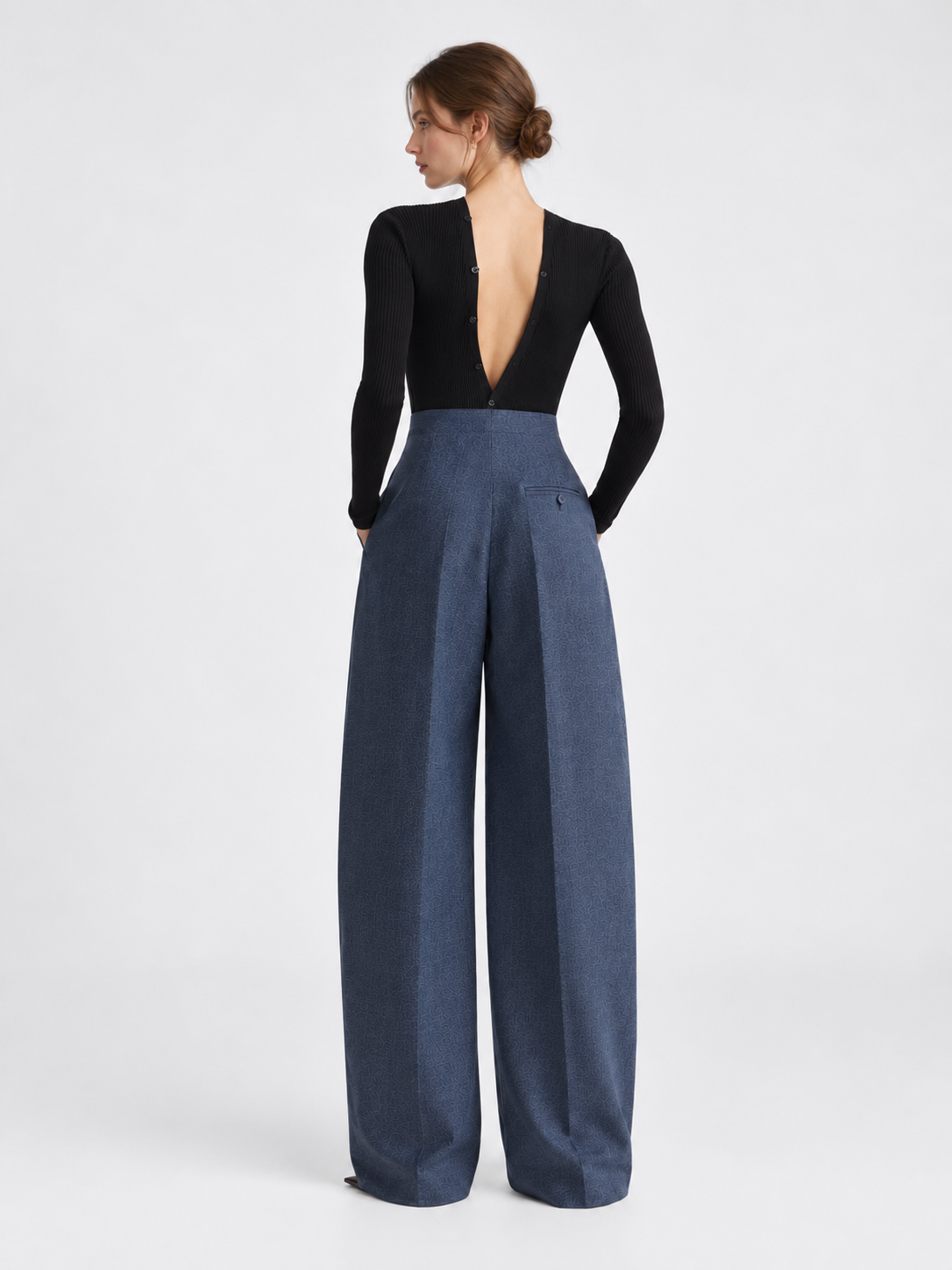 High-Waisted Pleated Wide-Leg Trousers