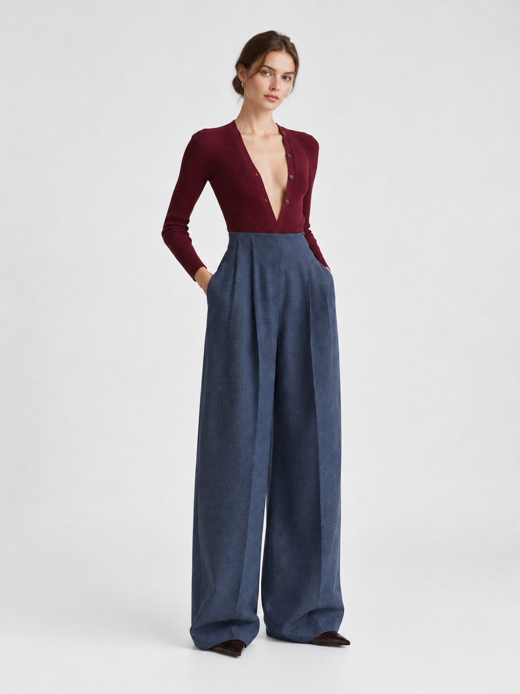 High-Waisted Pleated Wide-Leg Trousers