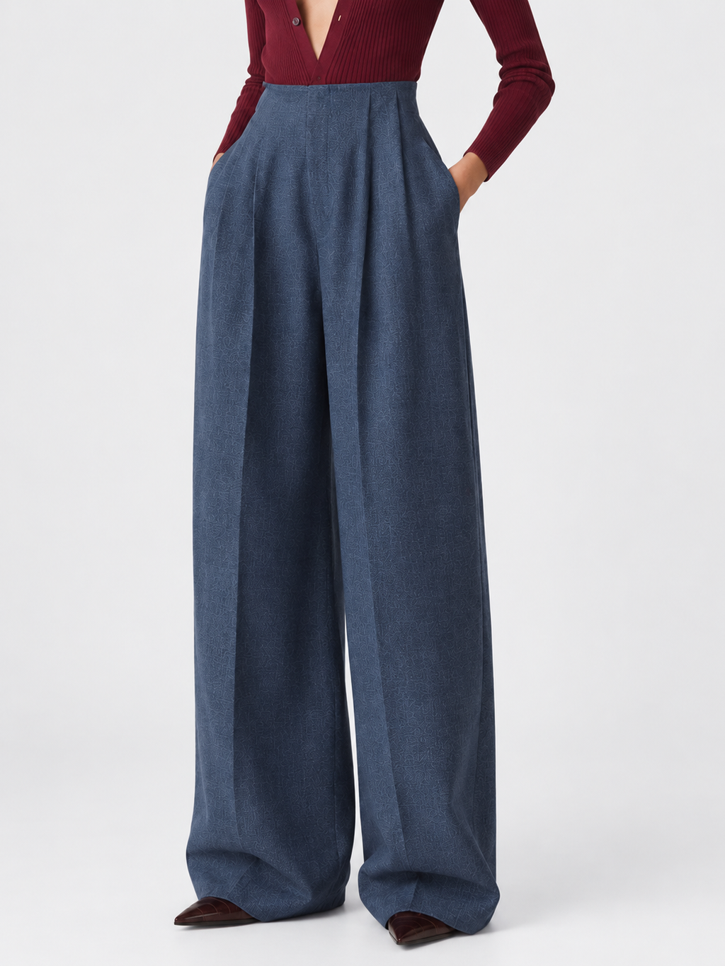 High-Waisted Pleated Wide-Leg Trousers