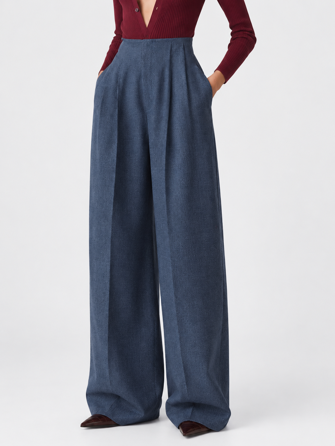 High-Waisted Pleated Wide-Leg Trousers