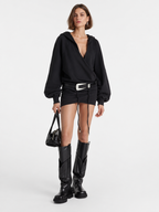 Hooded Wrap Mini Dress with Belt