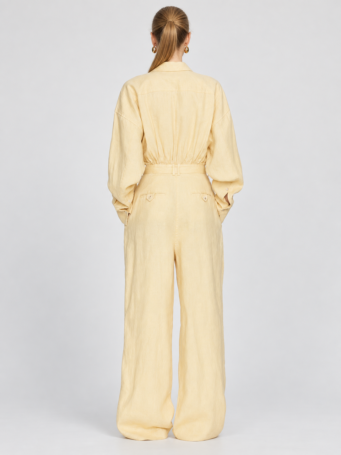 Linen Blend Belted Jumpsuit