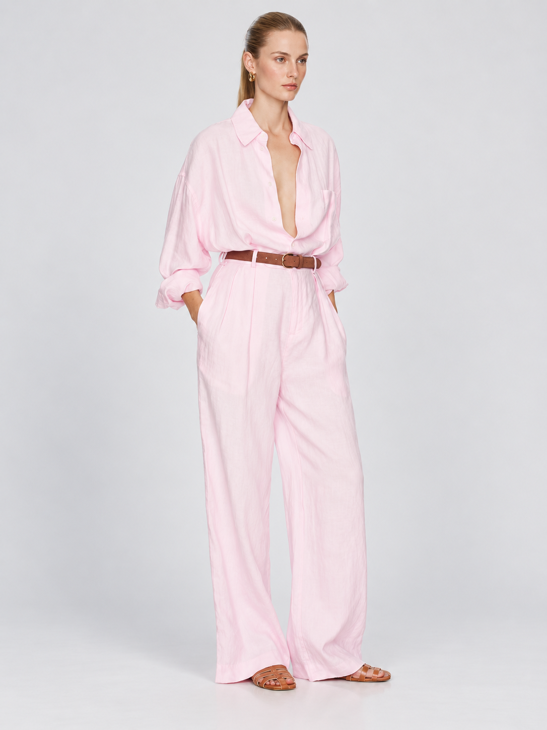 Linen Blend Belted Jumpsuit