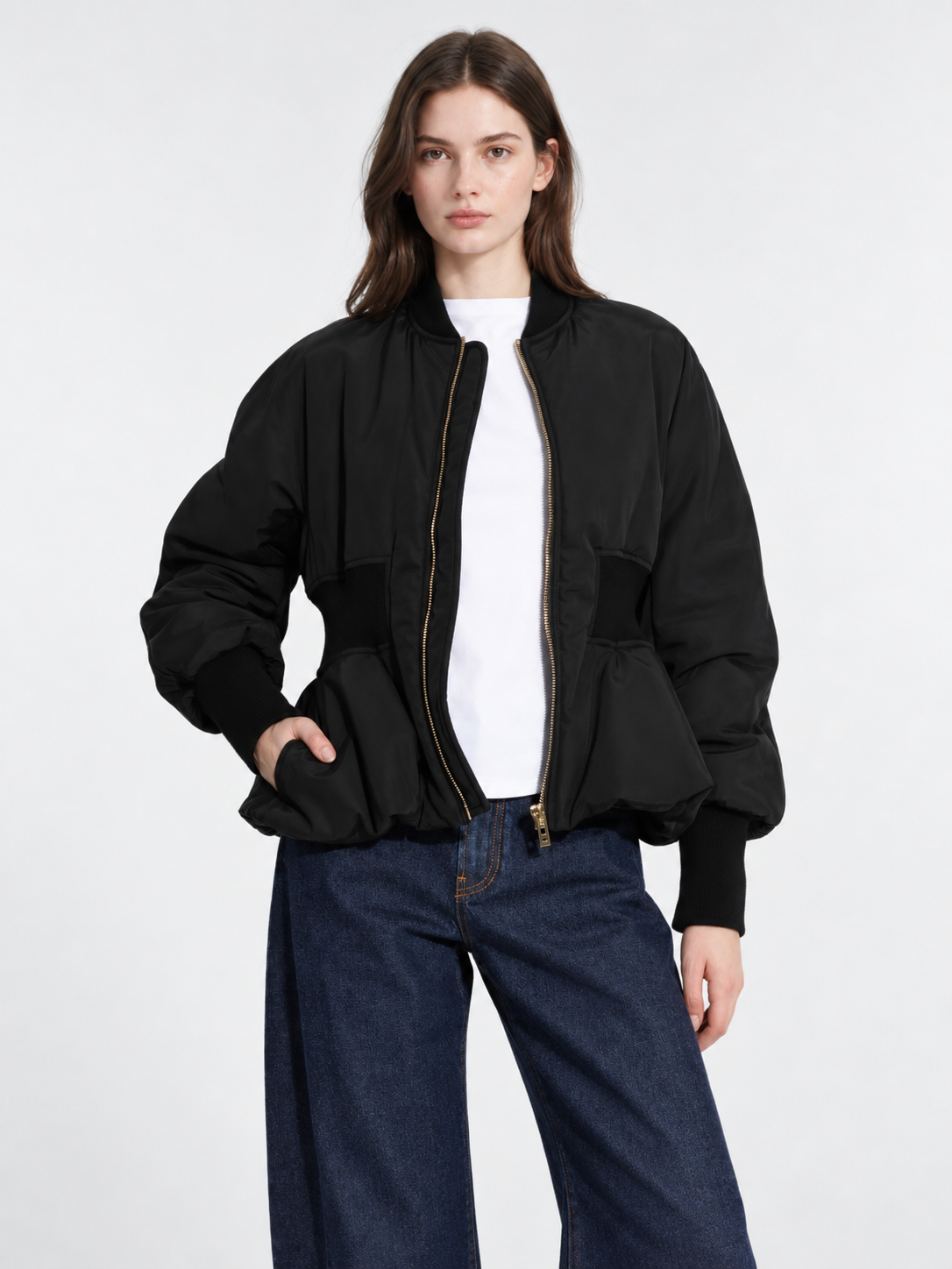Women’s Quilted Cropped Down Jacket – Elegant Waist-Shaped Puffer Coat