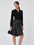 High Waist Faux Leather A-Line Midi Skirt