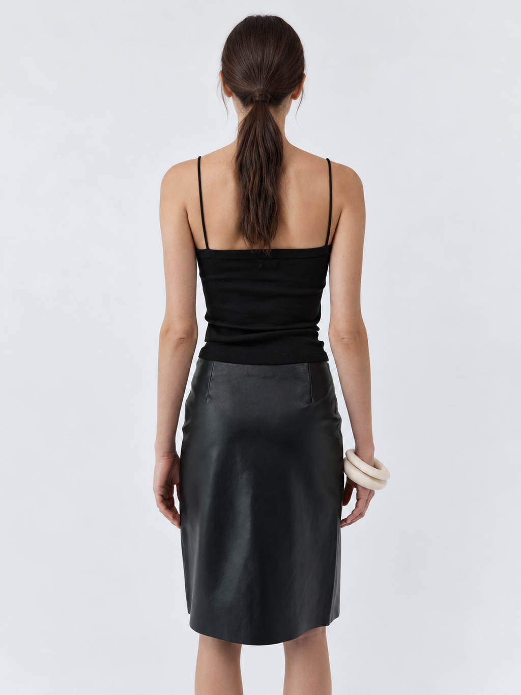 High Waist Faux Leather A-Line Midi Skirt