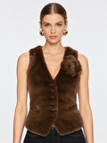 Luxury Faux Fur Vest with Floral Detail