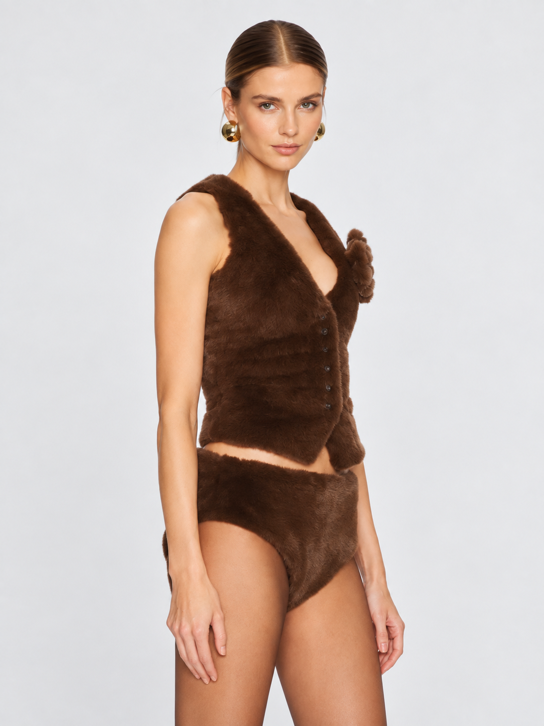 Luxury Faux Fur Vest with Floral Detail