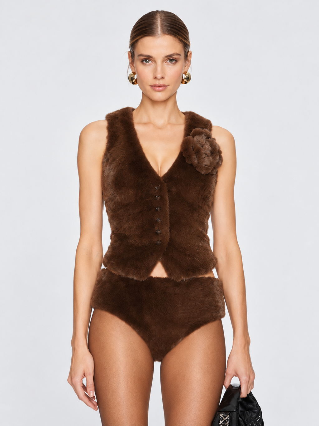 Luxury Faux Fur Vest with Floral Detail