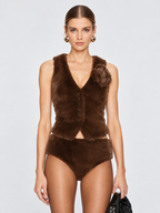 Luxury Faux Fur Vest with Floral Detail
