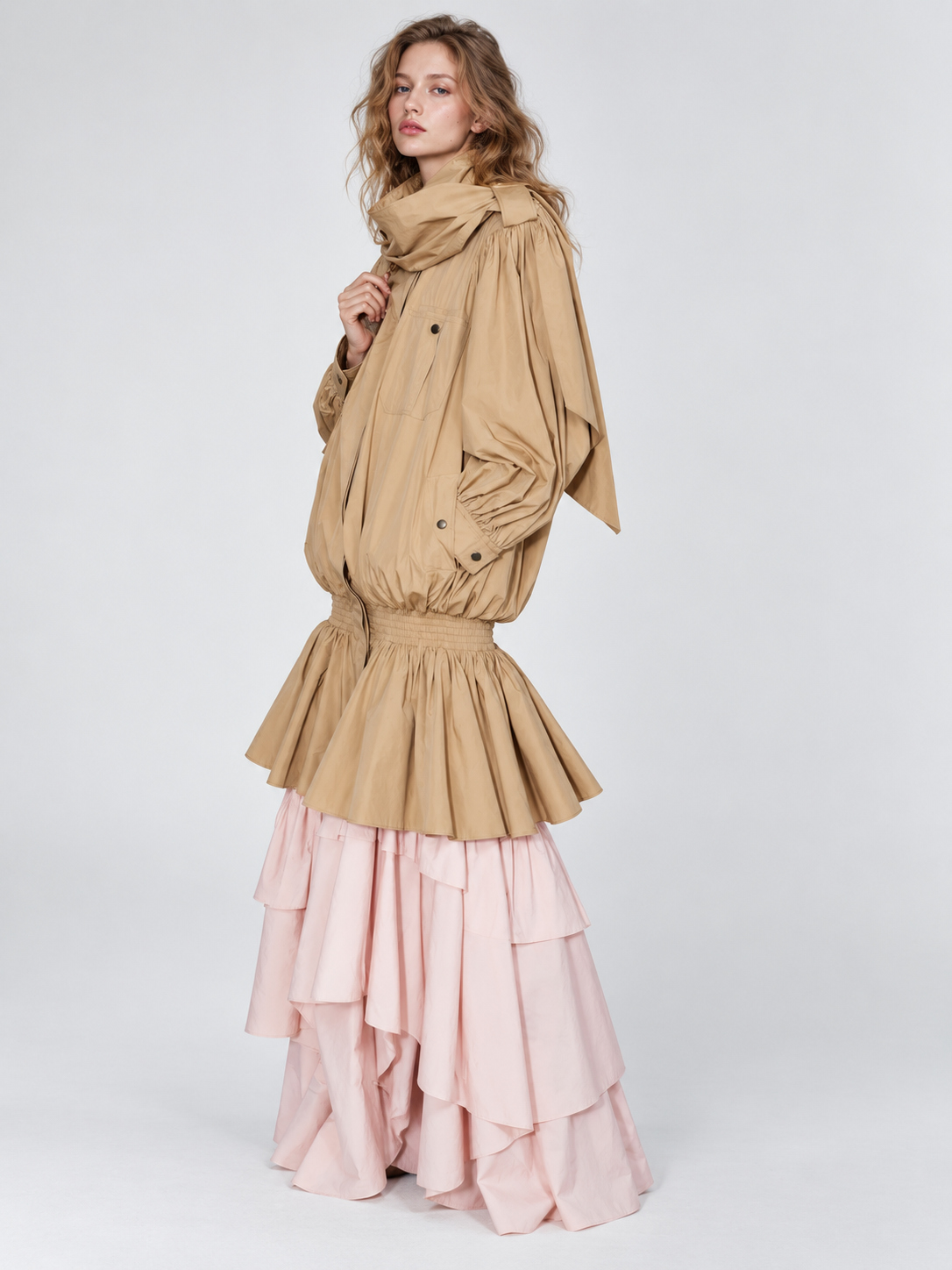 Oversized Hooded Drawstring Windbreaker Jacket
