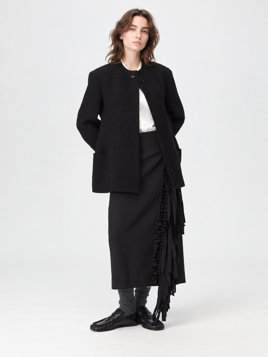 Textured Collarless Tailored Jacket