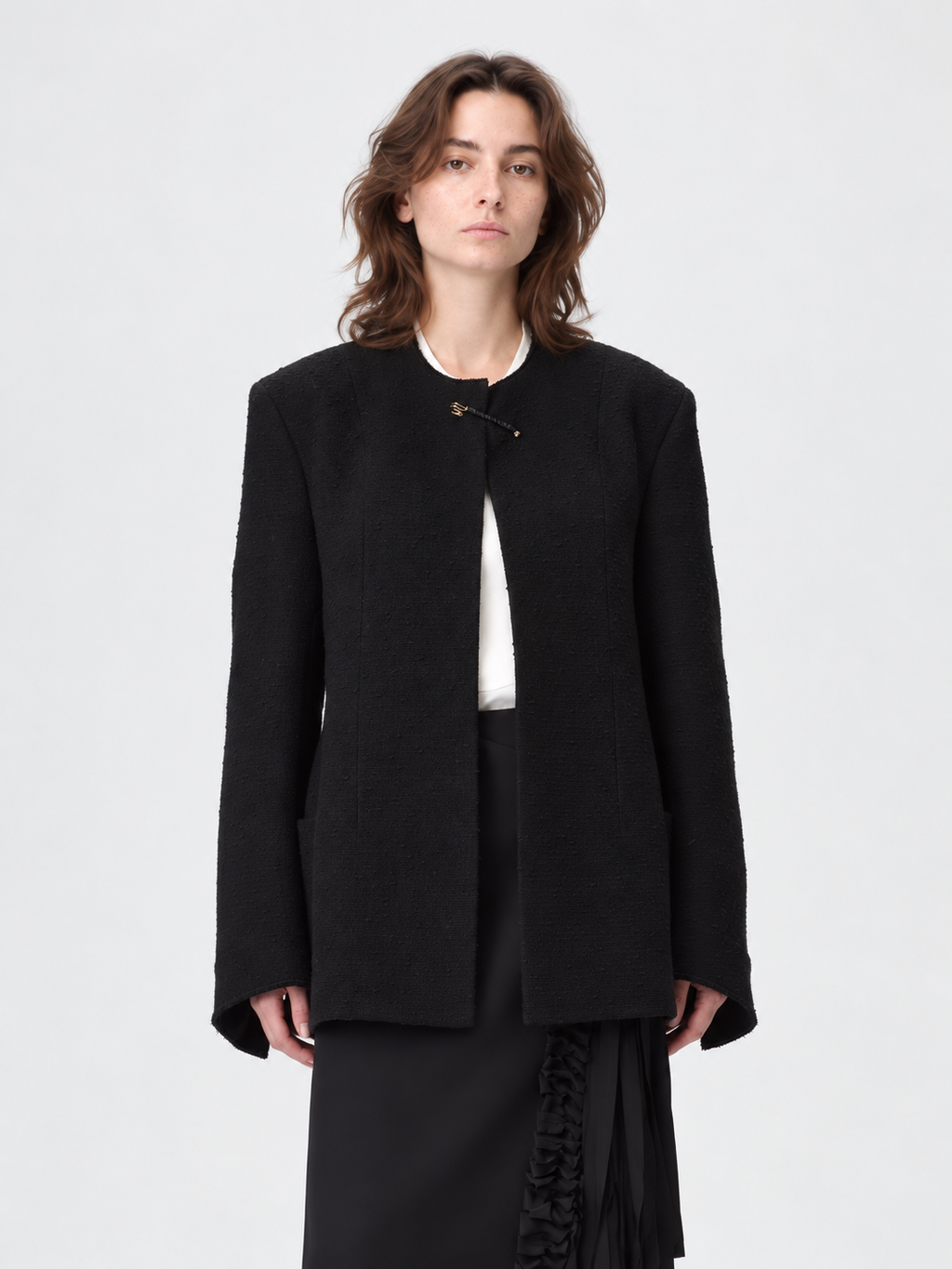 Textured Collarless Tailored Jacket
