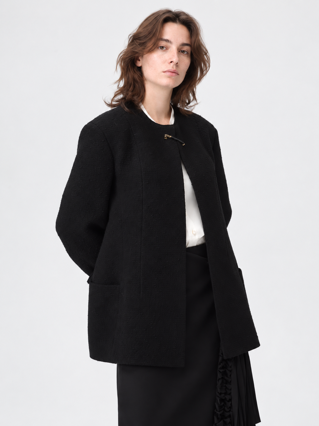 Textured Collarless Tailored Jacket