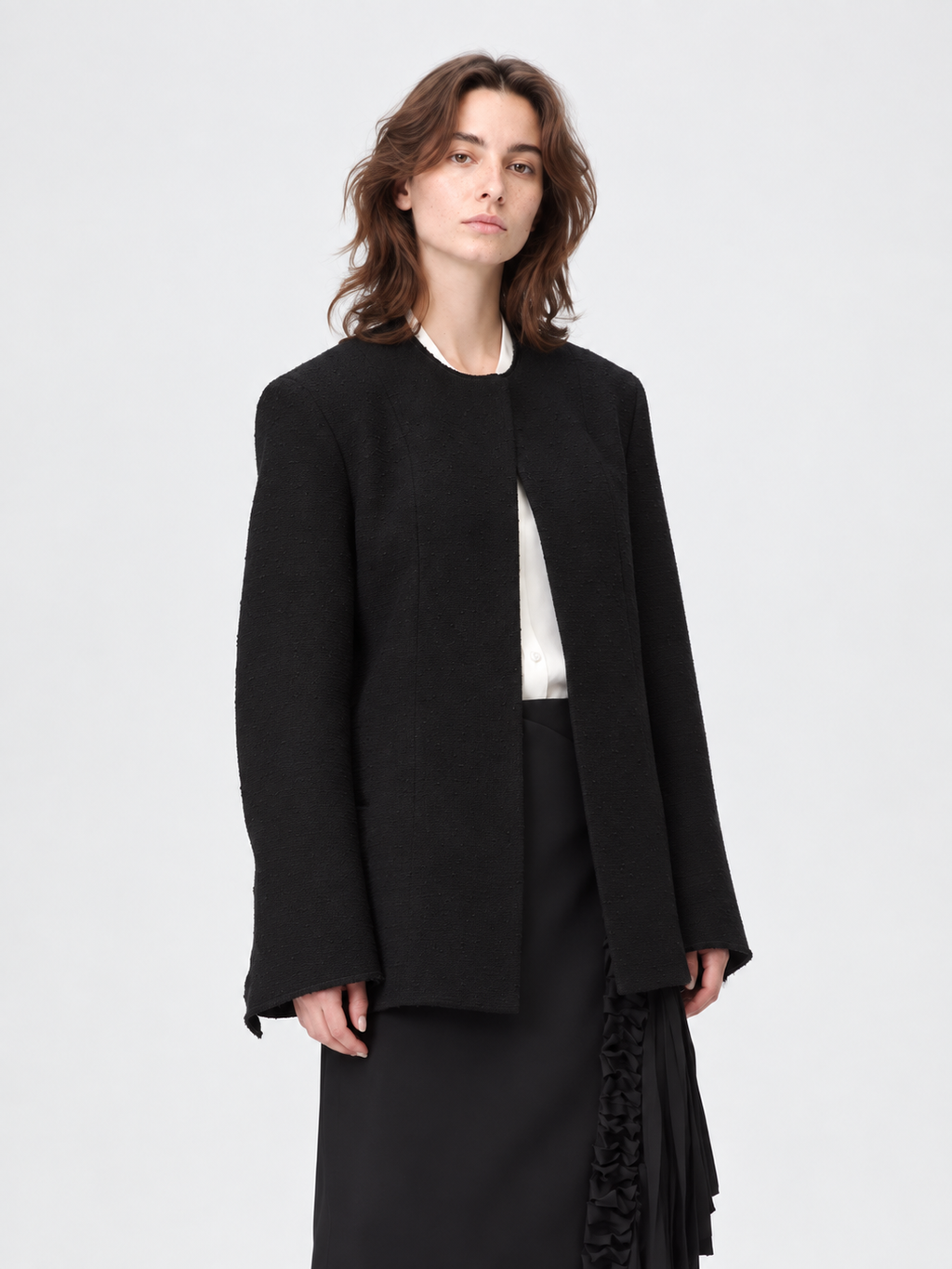 Textured Collarless Tailored Jacket