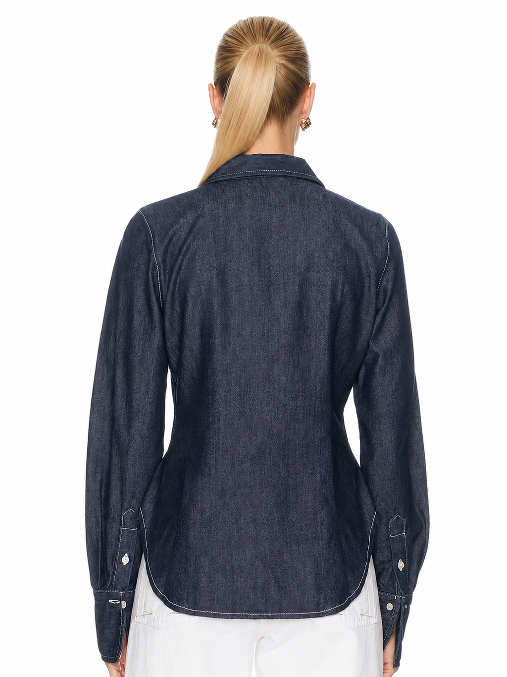 Vintage Denim Jacquard Shirt with Floral Detail