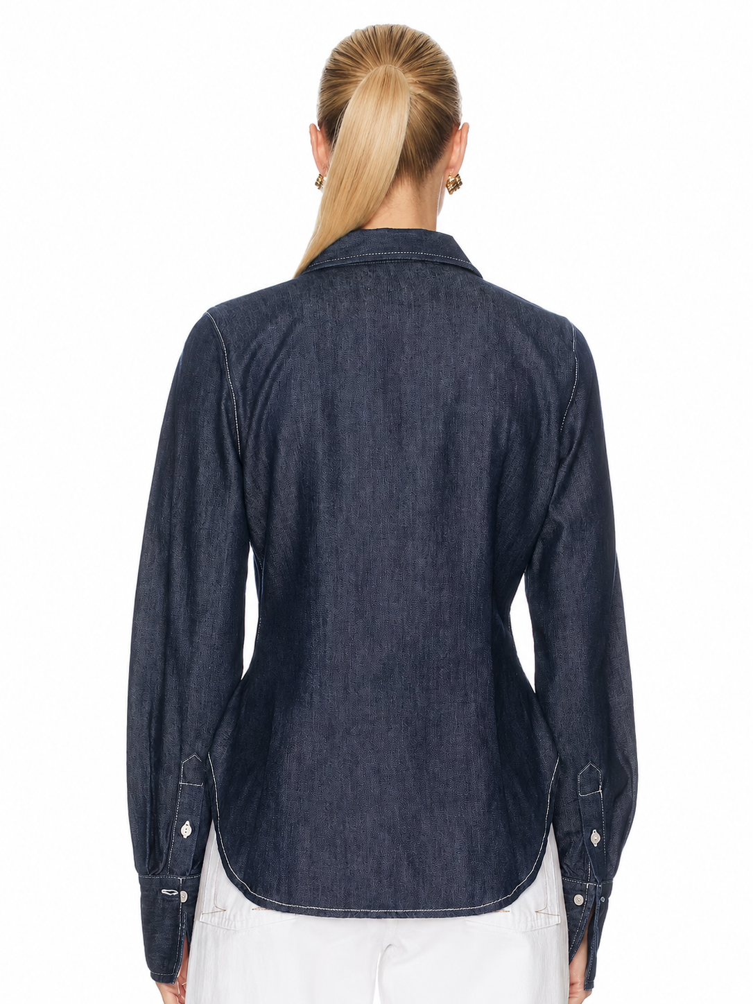 Vintage Denim Jacquard Shirt with Floral Detail