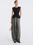 Structured Button-Front Peplum Vest Top