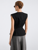 Structured Button-Front Peplum Vest Top